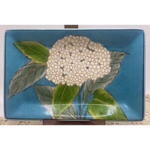 Vintage Hand Painted Hydrangea Trinket Catchall Crazing Soap Dish Small Tray